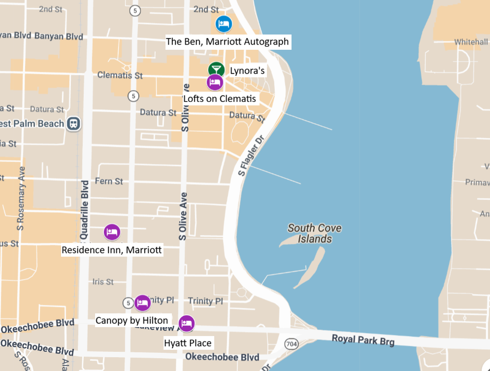 Map of hotels in relation to venue.